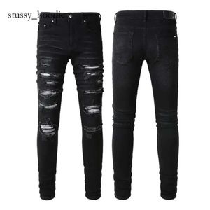 Man Pants Black Skinny Stickers Light Wash Amri Jeans Ripped Motorcycle Rock Revival Joggers True Religions Amri Men High Quality Brand Trousers Jeans 9614