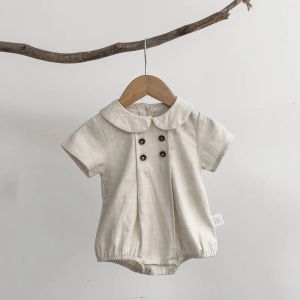 One-Pieces MILANCEL New Baby Bodysuit Peter Pan Collar Girls One Piece Breathable Linen Boys Clothes