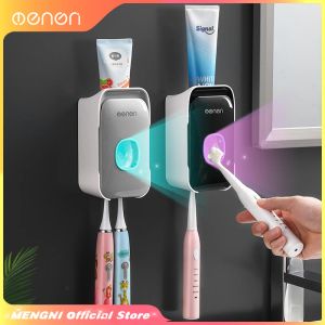 Tandborste Mengni Automatisk tandkräm Dispenser Squeezer med tandborstehållare väggmonterade badrumstillbehör