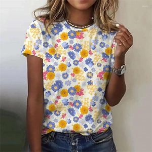 Женские футболки Summer 3d Floral Print футболка женская мода повседневная дама O-образные футболки Tops Tops Harajuku Girls с коротким рукавом одежда уличной одежды