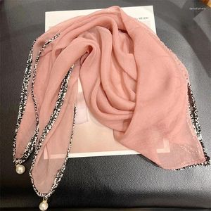 Scarves Silk Square Scarf Women Hairband Foulard High Quality Female Hair Neckerchief Hijab Shawl Warps Bufanda Solid Summer