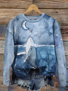 Sweatshirts Women's Deep Sea Creature Tryckt O Neck Pullover Sweatshirt Basic Loose Fashion Street Långärmad hoodie Autumn and Winter Top
