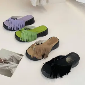 Kapcie retro platforma pantofla Kobiety poślizgnąć się na flip flop buty plażowe sandały sandały żeńskie frędzle na zewnątrz slajdy sandalias muje