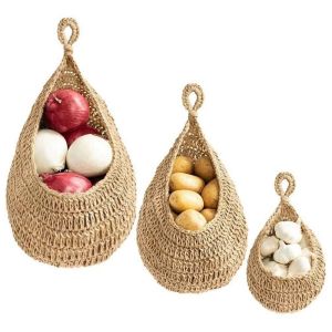 Kits 3PCS Boho Hanging Korb, Wandhänge Obstkorb für frische Produktlager, Gemüseküste für Kartoffel, Zwiebel Knoblauch