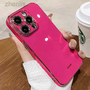 Casos de telefone celular capa de silicone macio para iPhone 15 14 11 12 13 Pro Max Mini Plus Classic Plating Color Solid Color Electroplate Lens Protection Cover D240424