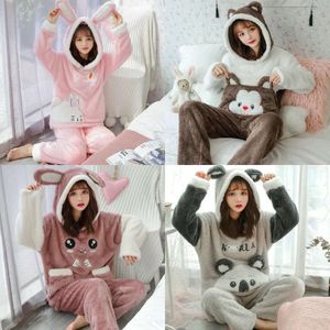 Women Autumn and Winter Coral Plush Thickened Flannel Housewear Warm Lovely Rabbit Suit