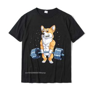 Kvinnors t-shirt corgi viktlyftande roliga deadlift män fitness gym träning premium t-shirt design t-shirt söt bomull man t shirt hip hop 240423