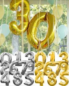 Party Decoration Free 32inch Numbers Foil Balloons Aluminum Solid Color Big NUMBER Helium Balloon Birthday Supplies