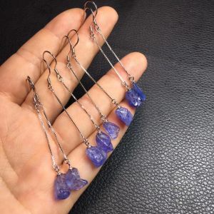 Earrings 1 Pair Fengbaowu Natural Rough Tanzanite Earring 925 Sterling Silver Reiki Healing Stone Fashion Jewelry Gift Women