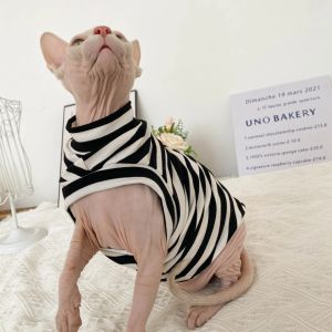 Bluzy Sprężyna jesień zima Sphynx Cat Ubrania zagęszczenie Kocięta kombinezon do sphinx koty z kapturem w paski ciepłe kostium devonrex koszula