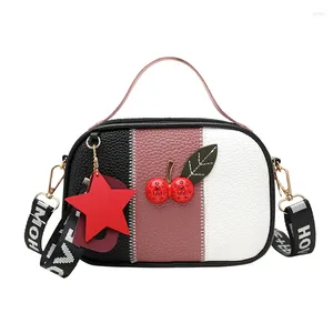 Bolsa de ombro de design de estrela cereja de cordão para mulheres 2024 bolsa de couro de luxo pequeno crossbody messenger flap camera bolsa de câmera