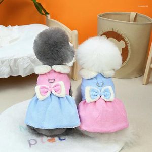 Dog Apparel Pet Cute Cotton Skirt Autumn And Winter Puppy Warm Clothes With Traction Leash Small Medium Dogs Plush