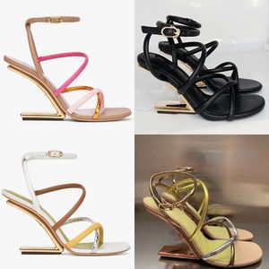 Strappy Women Sandals Multi Metallic Ankle Strap Heeled Strange Style Open Toe Sexy High Heels Summer Party Dress Shoes