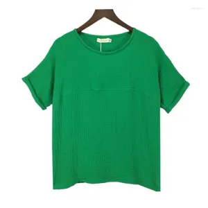 Kvinnors T -skjortor 2024 Summer Kvinnor Bomull Linne Loose Ladies Blue European Female Tops Blusas Roupas Femininas Womans Clothing Green Red