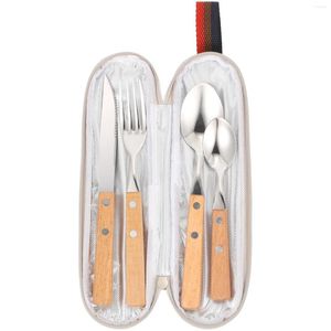 Dinnerware Sets Cutlery Spoon Conjunto de talheres de viagem Faca Faca portáteis Bag Forks Wood Spoons Camping
