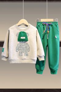 셔츠 아기 소녀 소년 대비 3D 스웨트 셔츠+드로 스트링 스웨트 팬트 세트 어린이 트랙 슈트 학교 어린이 2 조각 조깅 복장 113 년