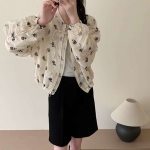 Spring/Summer Chinese Style New Chinese Style Lace Embroidery Flower Standing Neck Pan Buckle Long Sleeved Sky Silk Shirt Sun Protection Shirt Outer Coat For