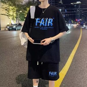 Summer Men Tracksuit Korean Cartoon Streetwear Cool Bear Printed Waffle T Shirts Shorts 2 Piece Set Hip Hop Casual Short Suit 240419