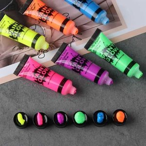 Tinta corporal 8 cores neon tinta fluorescente face tinta corporal 6 cores luminous uv tinta maquiagem face para halloween fester ferramenta de maquiagem d240424