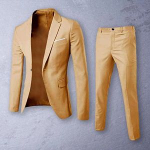 2PCSSet Groom Suit Pure Color Wedding Blazer Pant Set Slim Men Formal Business Dress Mężczyzna Mężczyzna na Banque 240415