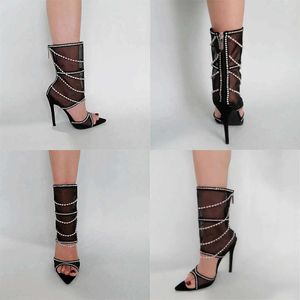 Женские моды на лодыжках выпарить сетчатые туфли на высоких каблуках, женщина хрустальная молния открыть Sexy Sandals
