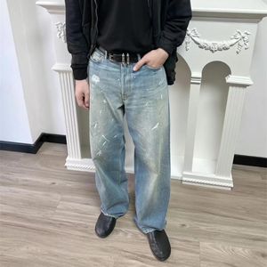 Blå jeans män kvinnor unisex 1: 1 bästa kvalitet streetwear denim byxor