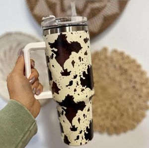 Estoque dos EUA 40oz de copos de copos de aço inoxidável com tampas e palha Cheetah Animal Cow Print Leopard Travel Travel canecas de grande capacidade Garrafas de água G0424