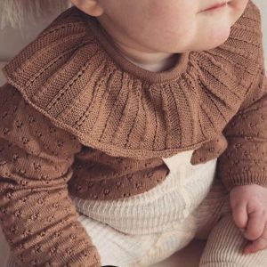 Sweaters New Born Baby Girl Sweater Spring Autumn Lotus Leaf Collar Hollow Pullover Knit Top for Infant Cotton Fashion Kids Boys Clothes