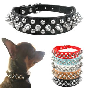 Cool Spiked Rivet Studded Pu Leather Dog Pet Collar för små medelstora hundar och katter Valpar 5 Färger XXS XS S M L 240418