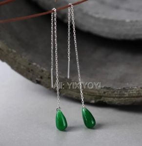 Orecchini bellissimi perle da cade in giada verde 925 in giada verde che penzolano fortunato per le orecchie del orecchio per le orecchie regalo di regalo di gioielli