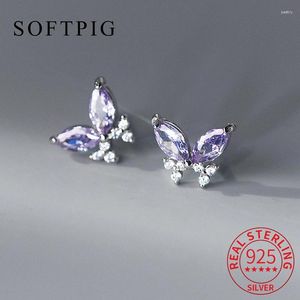 Bolzenohrringe Softpig Real 925 Sterling Silber Zirkon CZ Schmetterling für Frauen süße Insekten feiner Schmuck Minimalistische Accessoires