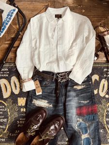 Herren lässige Hemden Schneiderbrando Französisch Vintage Baumwollstoff Jacquard Slack Long Sleeve Shirt