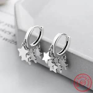 Brincos dangle Solid 925 Sterling Silver Jewelry Multiple Star Drop For Women XY0043