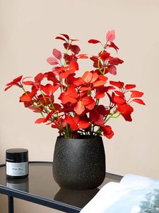 装飾的な花33cm110葉の人工シェフラー植物フェイクフェイクフォーリーフクローバー小さなシルクユーカリデスクトップリーフ