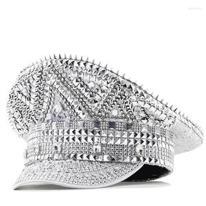 Beretler Sequins Kaptan Hat Rivets Disco House Kokteyl Partileri Tatil Rhinestones Komedyen Aktör