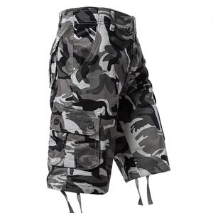 Shorts de camuflagem homens camuflagem cargo calças curtas soltas esportes ao ar livre casual meia calça lateral bolso shorts 240416