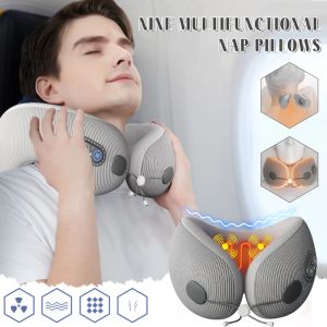 Aquecimento de massageamento Massagem travesseiro de pescoço em forma de espuma de espuma de espuma de pescoço travesseiro de viagem macia travesseiro de avião para dormir com saúde cervical