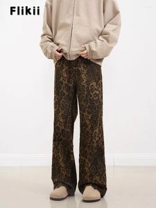 Женские джинсы Vintage Leopard Print Высокая талия. Прямые повседневные брюки 2000 -х годов мешковатые американские y2k Grunge Street Denim Bony