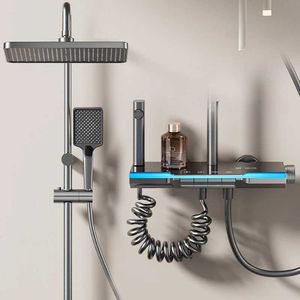 Badrum duschuppsättningar badrum smart termostat duschsystem set väggmonterad temperatur digital skärm regnfall duschuppsättning badrum kran set uppsättning t240422