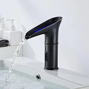 Bathroom Sink Faucets Azeta Basin Faucet Inductive Automatic Sensor Hand Touch Cold Water Single Hole Mounted Black Wash Mixer Tap AT8306B