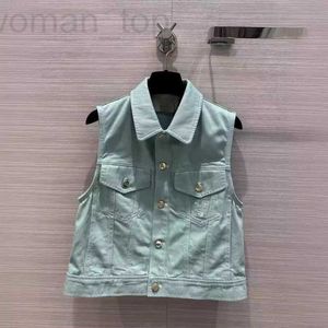 Women's Vests Designer Spring/Summer New Fashion Embroidered Cowboy Vest Metal Buckle Sky Blue Girl NIC3