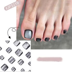 False Nails Short Square Fake Toenails Fashion French Simple Toe Full Cover Black Solid Color Foot For Women Girl