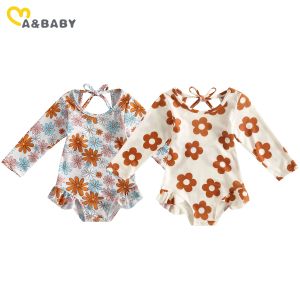 Swimwear ma&baby 03Y Toddler Infant Baby Girls Toddler Girls Spring Summer Romper Swimwear Long Sleeve O Neck Floral Bathing Suit