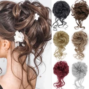 Chignon Merisihair Syntetyczne dziewczyny Curly Scrunchie Chignon z gumową opaską Brązowe site włosy Pierścień na niechlujnych kucykach