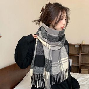 Scarves Warm Cashmere Blanket Women Travel Winter Scarf Fashion Plaid Pashmina Thick Shawl Wraps Tassel Casual Bufanda Poncho N29