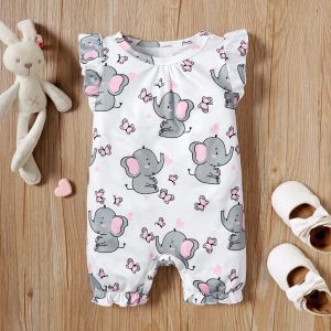 One-Pieces 324 Months Baby Girl Romper Cute Little Elephant Sleeveless Bodysuit Infant Girl Summer Jumpsuit Toddler Girl Casual Outfit