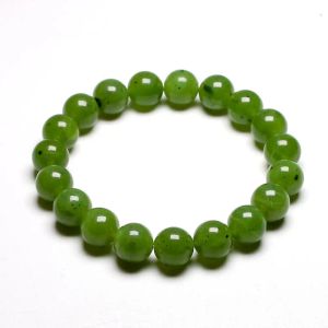 Bracelets Natural Healing Bracelet Gem Green Canadian Nephrite Jades Stone Beads Bracelets For Women and Men Strand Meditation Jewelry