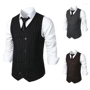 Men's Vests Fashionable British Style Retro Vertical Striped Double Breasted Suit Vest For Spring And Autumn Seasons