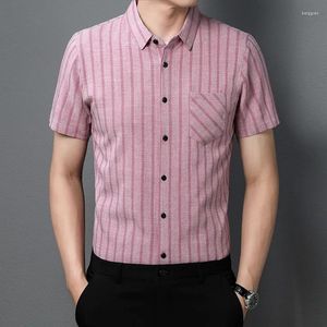 Men's Dress Shirts Linen Fashion Casual Striped PrintedButton Shirt Trend Fashionable Short SleeveTurn-down Collar Summer Male Clothes