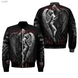 Herrjackor Autumn/Winter Mens Bomber Jacket Reaper Skull Angel and Devil 3D Printed Zipper Tracking Coat Unisex Casual Zipper Jacket WP14L2404